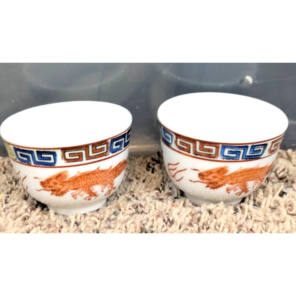 Louie Berkeley Chinese Tea Cups Dragon Phoenix Thick Restaurant Ware Vintage Set - Picture 6 of 7